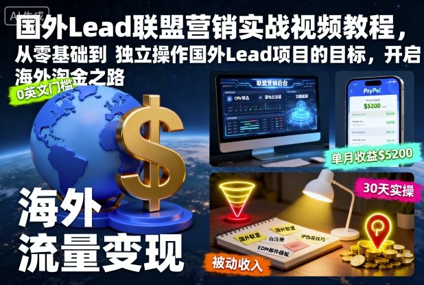 国外Lead联盟营销实战视频教程，从零基础到独立操作国外Lead项目的目标，开启海外淘金之路-锦程资源站
