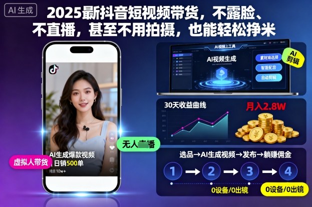 2025最新抖音短视频带货，不露脸、不直播，甚至不用拍摄，也能轻松挣米-锦程资源站