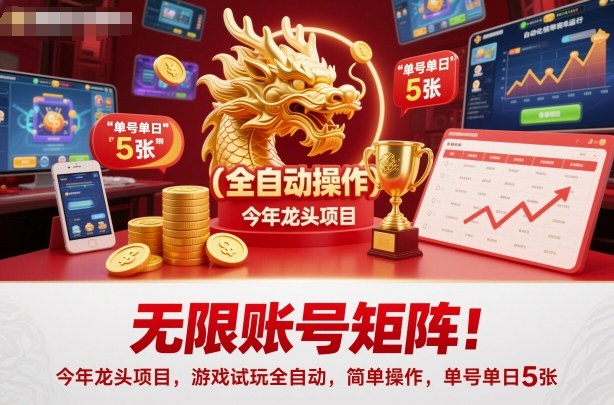 无限账号矩阵！今年龙头项目，游戏试玩全自动，简单操作，单号单日5张【揭秘】-锦程资源站
