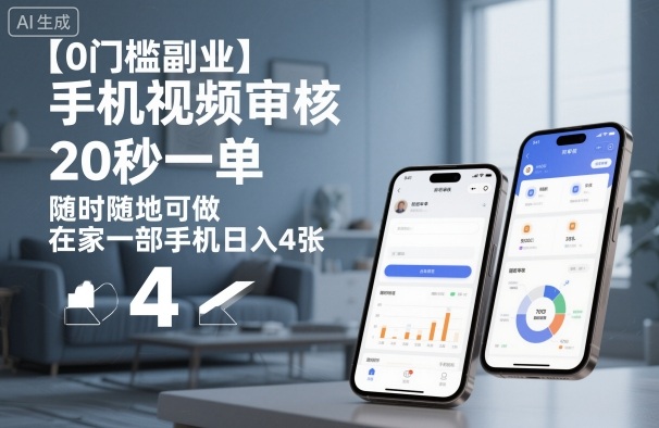 【0门槛副业】手机视频审核，20秒一单，随时随地可做，在家一部手机日入4张【揭秘】-锦程资源站