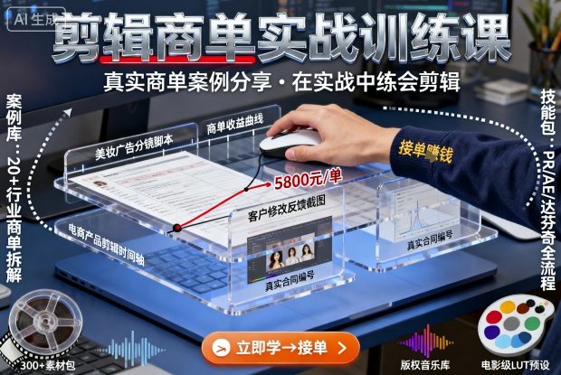 剪辑商单实战训练课,真实商单案例分享,在实战中练会剪辑-锦程资源站