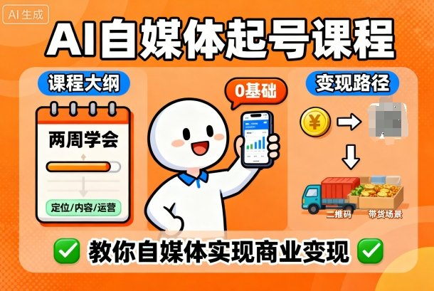AI自媒体起号课程，0基础小白两周学会，教你自媒体实现商业变现-锦程资源站
