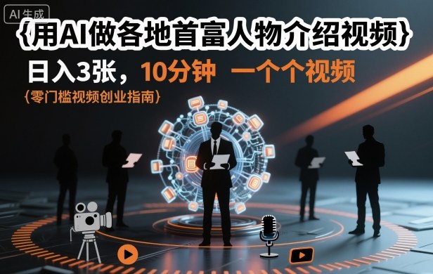 用AI做各地首富人物介绍视频，日入3张，10分钟一个视频-锦程资源站