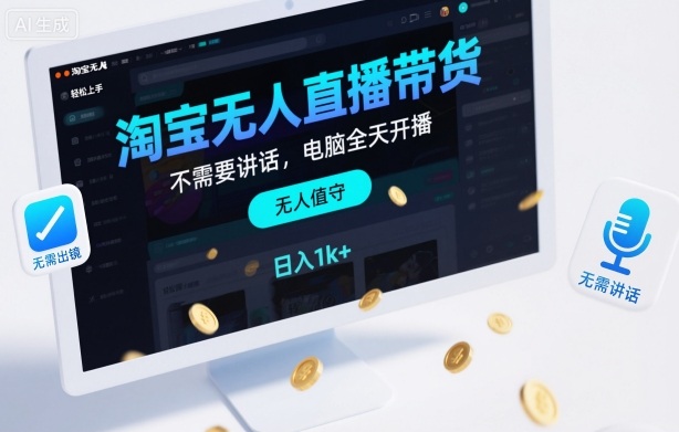 淘宝无人直播带货,不需要出镜,不需要讲话,电脑全天开播,轻松上手,日入1k+【揭秘】-锦程资源站