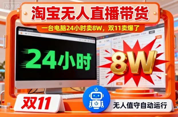 淘宝无人直播带货，一台电脑214小时卖8W，双11卖爆了【揭秘】-锦程资源站