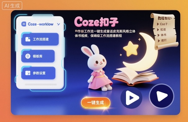 Coze扣子工作流一键生成童话皮克斯风格立体书视频，保姆级工作流搭建教程-锦程资源站