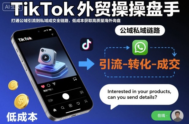 TikTok外贸操盘手，打通公域引流到私域成交全链路，低成本获取高质量海外询盘-锦程资源站