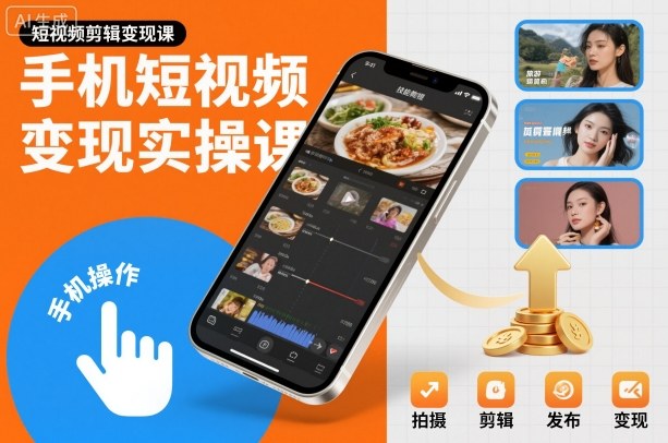 手机短视频变现实操课，短视频剪辑变现课-锦程资源站