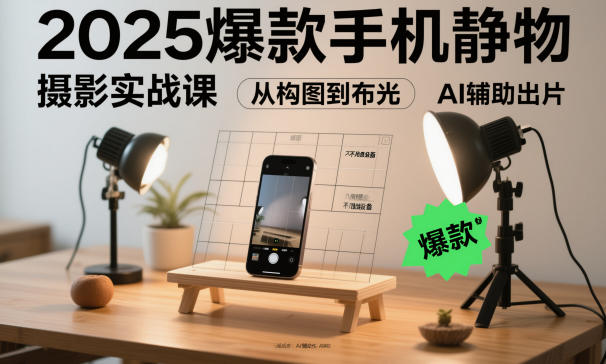 2025爆款手机静物摄影实战课，从构图到布光，不用贵设备，AI辅助出片-锦程资源站