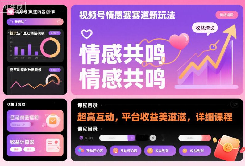 视频号情感赛道新玩法，超高互动，平台收益美滋滋，详细课程-锦程资源站