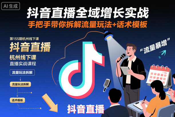 抖音直播全域增长实战第155期杭州线下课，手把手带你拆解流量玩法+话术模板-锦程资源站