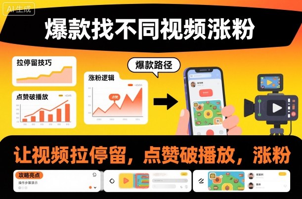 爆款找不同视频涨粉，让视频拉停留，实现点赞，破播放，涨粉-锦程资源站