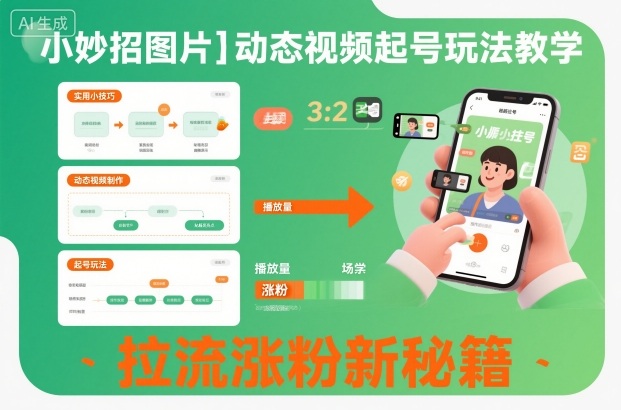 小妙招图片＋动态视频起号玩法教学，拉流涨粉新秘籍-锦程资源站