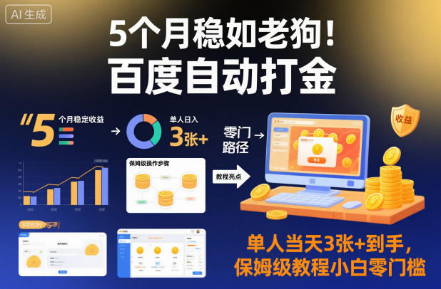 5个月稳如老狗！百度自动打金，单人当天3张+到手，保姆级教程小白零门槛【揭秘】-锦程资源站