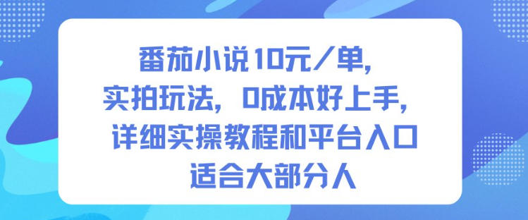 番茄小说10米每单，实拍玩法，0成本好上手，详细实操教程和平台入口适合大部分人-锦程资源站