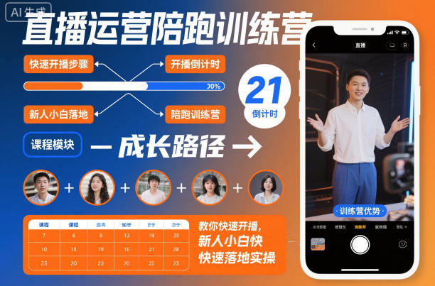 直播运营陪跑训练营，教你快速开播，新人小白快速落地实操-锦程资源站