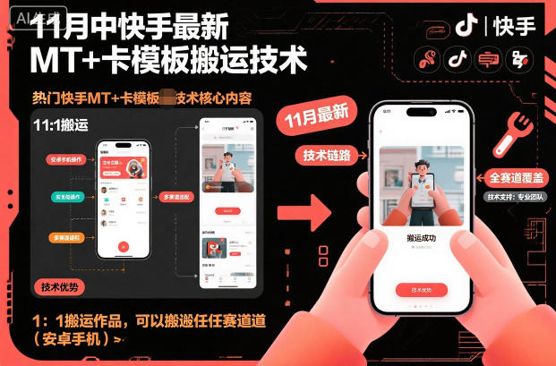 11月中快手最新MT+卡模板搬运技术，1：1搬运作品，可以搬运任何赛道（安卓手机）-锦程资源站