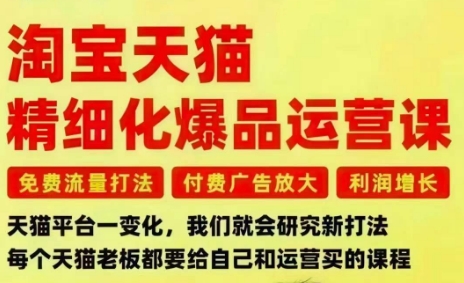 淘宝天猫精细化爆品运营课,免费流量打法-付费广告放大-利润增长-三大核心痛点,一次全部解决-锦程资源站