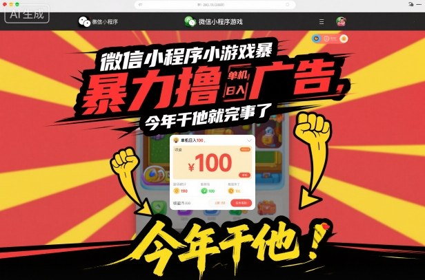 微信小程序小游戏暴力撸广告,单机日入100,今年干他就完事了-锦程资源站
