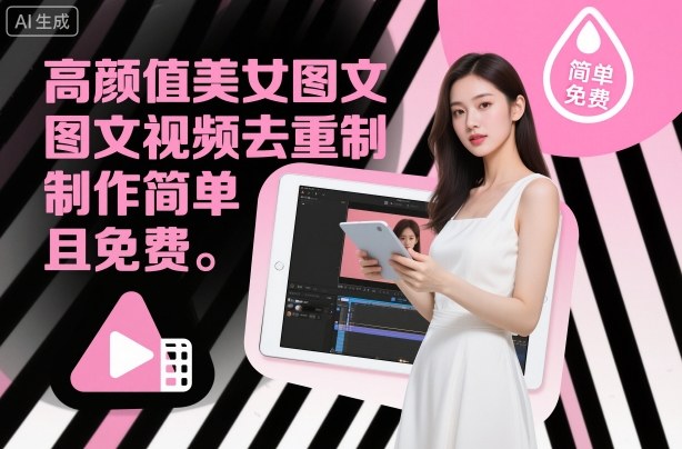 高颜值美女图文视频去重制作教学,制作简单且免费-锦程资源站