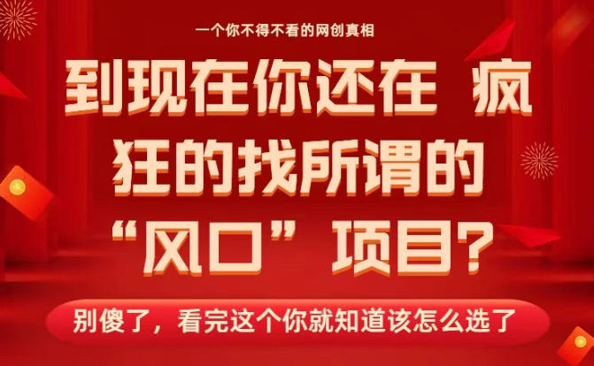 马上26年了,你还在找所谓的风口项目?别傻了,看完这个你全都懂了!【揭秘】-锦程资源站