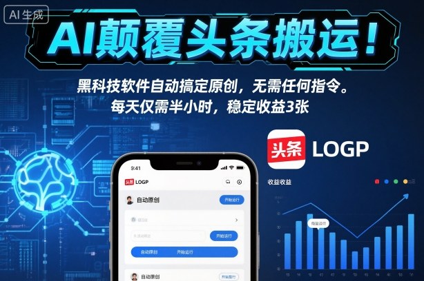 AI颠覆头条搬运！黑科技软件自动搞定原创，无需任何指令。每天仅需半小时，稳定收益3张【揭秘】-锦程资源站