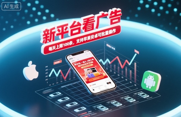 新平台看广告，养好机一条0.3到5米，每天上限100条，支持苹果安卓可批量操作-锦程资源站