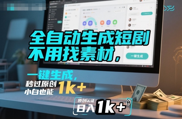 全自动生成短剧，不用找素材，不用剪辑，一键生成，秒过原创，小白也能轻松日入1k+【揭秘】-锦程资源站