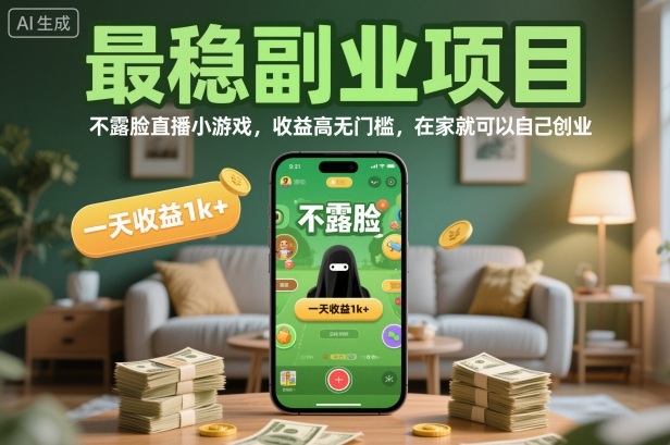 最稳副业项目，不露脸直播小游戏，收益高无门槛，一天收益1k+，在家就可以自己创业【揭秘】-锦程资源站
