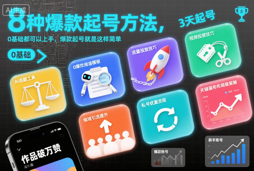 8种爆款起号方法，0基础都可以上手，爆款起号就是这样简单-锦程资源站