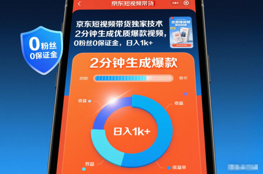 京东短视频带货独家技术，2分钟生成一条优质爆款视频，0粉丝0保证金，日入1k+【揭秘】-锦程资源站