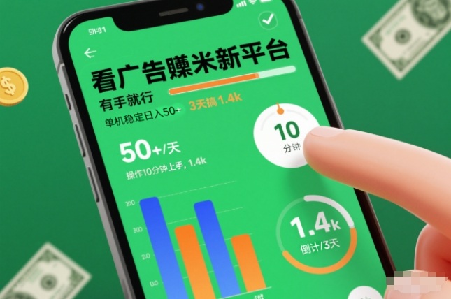 看广告賺米新平台，有手就行，单机稳定日入50+，操作10分钟上手，3天搞了1.4k【揭秘】-锦程资源站