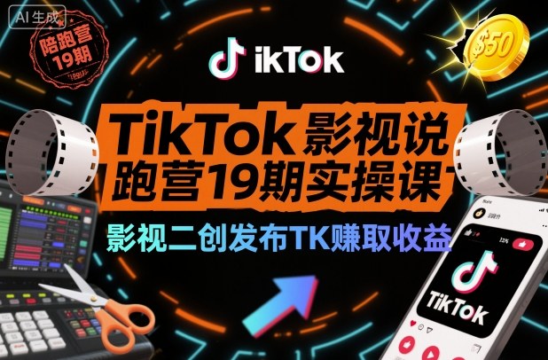 TikTok影视解说陪跑营19期实操课，影视二创发布TK賺取收益，万播收益50美金（更新）-锦程资源站