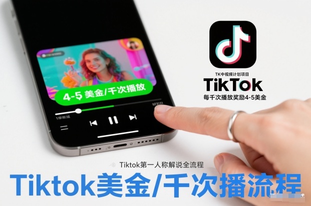 TK中视频计划项目，Tiktok第一人称解说流程，每干次播放奖励4-5美金-锦程资源站