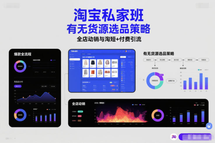 淘宝私家班，有无货源选品策略，高成功率爆款全流程打法，全店动销与淘短+付费引流-锦程资源站