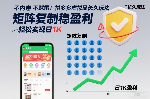 不内卷不踩雷！拼多多虚拟品长久玩法，矩阵复制稳盈利，轻松实现日1K【揭秘】-锦程资源站