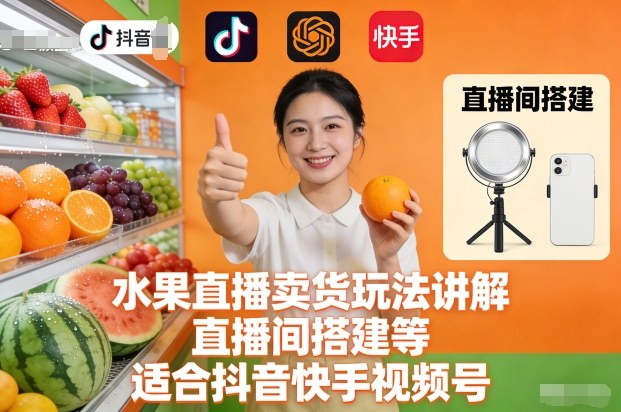 水果直播卖货玩法讲解、直播间搭建等，适合抖音快手视频号-锦程资源站
