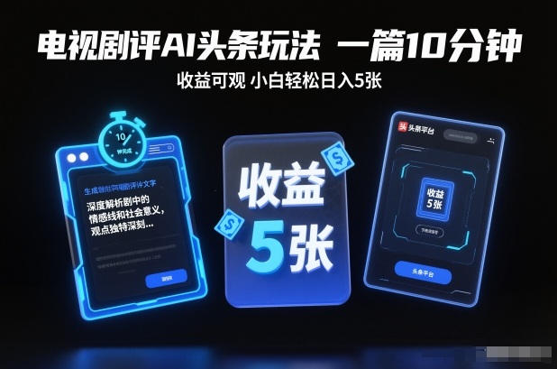 电视剧评AI头条玩法，一篇10分钟，收益可观，小白轻松日入5张+【独家】-锦程资源站