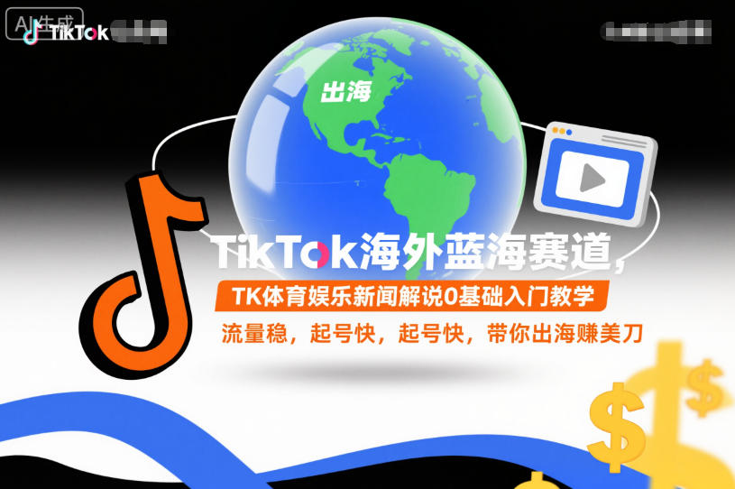 TikTok海外蓝海赛道，TK体育娱乐新闻解说0基础入门教学，流量稳，起号快，带你出海賺美刀-锦程资源站