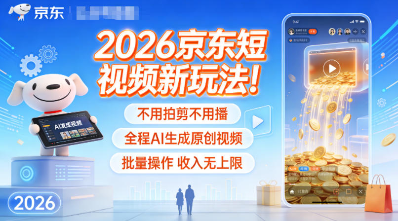 2026京东短视频新玩法！不用拍剪不用播，全程AI生成原创视频，批量操作收入无上限-锦程资源站