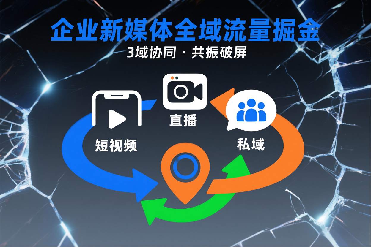 短视频全域商业模式，企业新媒体全域流量掘金，3域协同，共振破屏，短视频-直播-私域-地域-锦程资源站