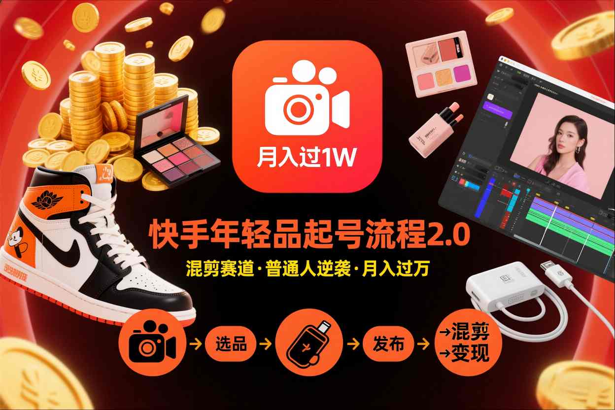 快手短视频带货年轻品起号流程2.0，快手年轻品混剪赛道，普通人也能月入过1W-锦程资源站
