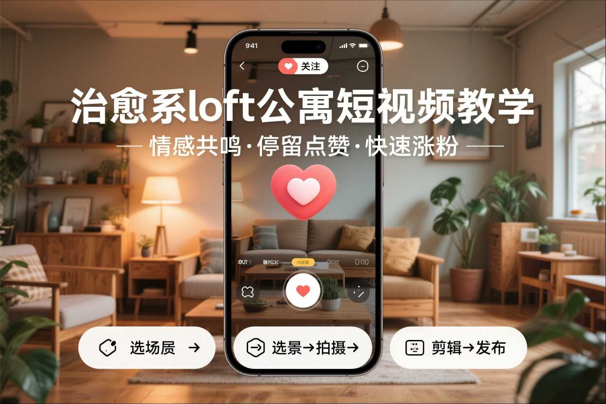 治愈系loft公寓短视频制作教学，情感共鸣引停留点赞关注，快速起号涨粉-锦程资源站