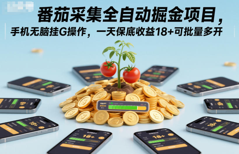 番茄采集全自动掘金项目，手机无脑挂G操作，一天保底收益18+可批量多开【揭秘】-锦程资源站
