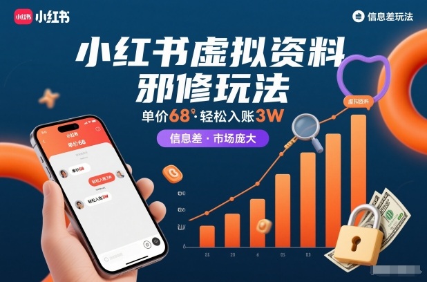 小红书虚拟资料邪修玩法，单价68，轻松入账3W，信息差玩法，市场庞大-锦程资源站