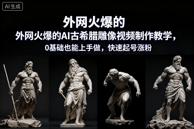 外网火爆的AI古希腊雕像视频制作教学，0基础也能上手做，快速起号涨粉-锦程资源站