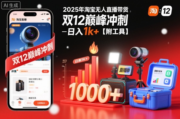 2025年淘宝无人直播带货，冲刺双12，日入1k+【附工具】【揭秘】-锦程资源站