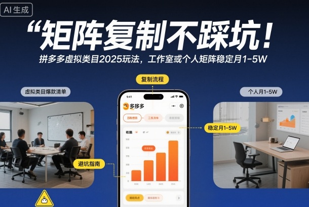 矩阵复制不踩坑！拼多多虚拟类目2025玩法，工作室或者个人矩阵稳定月1-5W【揭秘】-锦程资源站