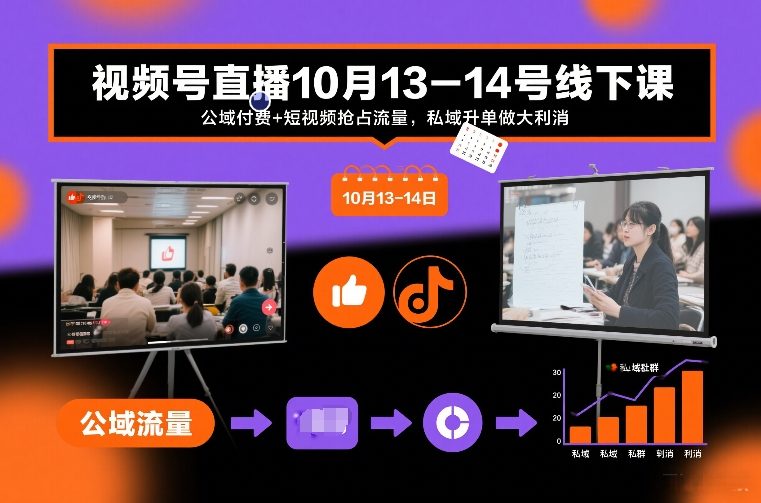视频号直播10月13-14号线下课，公域付费+短视频抢占流量，私域升单做大利消-锦程资源站