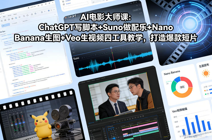 AI电影大师课：ChatGPT写脚本+Suno做配乐+Nano Banana生图+Veo生视频，打造爆款短片-锦程资源站